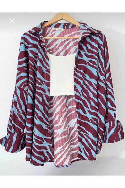 ByEsila Zebra Patterned Oversized Krinkil Shirt