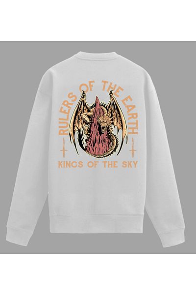Edizen King Dragon Premium Sweatshirt Unisex Oversize 100% Cotton White