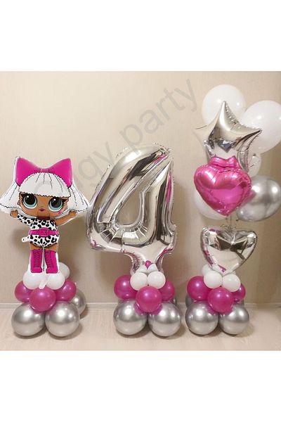 CUGY Κορίτσι Lol Baby Concept Φούξια Ασημί χρώμα 4 ετών Σετ πάρτι γενεθλίων Concept