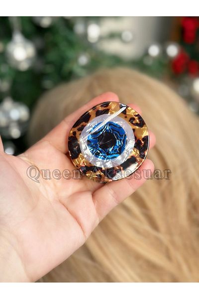 QUEEN AKSESUAR Luxury Pearlescent Round Eye Bone Metal Latch Evil Eye Buckle Brown Leopard Fashion Trend