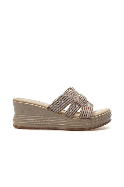 Guja Women's Wedge Heeled Stone Detailed Daily Slippers 25Y 25Y399-1 Z Beige