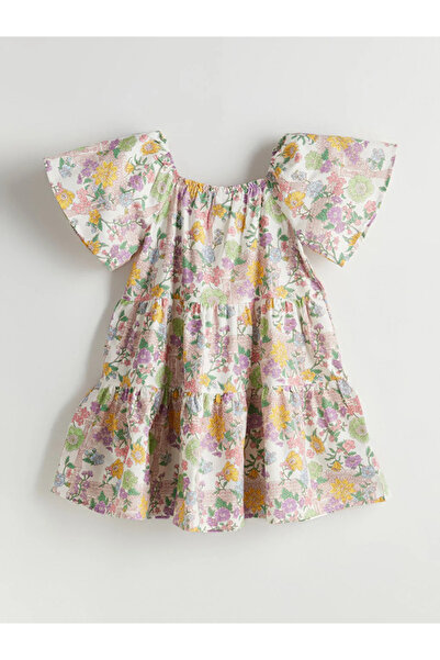 LC Waikiki Lcw Kids Ecru Square Neck Floral Girl's Dress