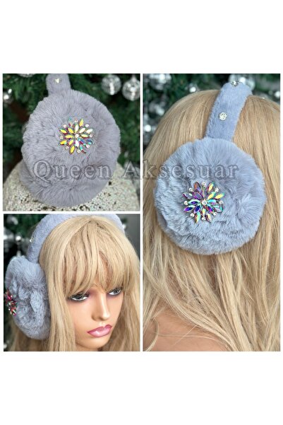 QUEEN AKSESUAR Căști pliabile de lux, din pluș, cu pene, cu hologramă, floare, cu pietre, broșă metalică, căști pentru femei nr.2