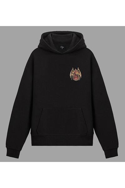 Edizen King Dragon Hoodie Unisex Oversize 100% Cotton Black Hooded Sweatshirt