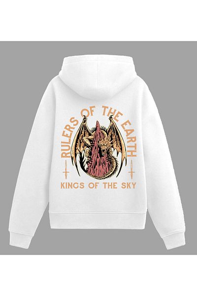 Edizen King Dragon Hoodie Unisex Oversize 100% Cotton White Hooded Sweatshirt