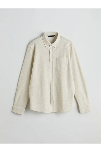 LC Waikiki Ανδρικό πουκάμισο LCWAIKIKI Classic Beige Regular Fit με μακρύ μανίκι