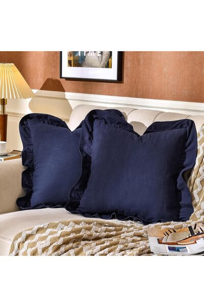 Sister Home Design Βολάν Ναυτικό Μπλε Κάλυμμα Μαξιλαριού 2 τεμαχίων, Βελούδιν...