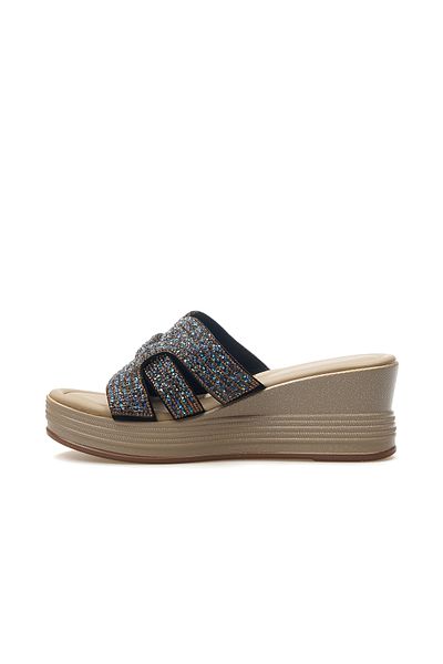 Guja Women's Wedge Heeled Stone Detailed Daily Slippers 25Y 25Y399-1 Z Black