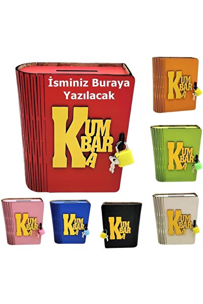 sly - Kişiye Özel Isimli Ahşap Kitap Şeklinde Katlanır Kilitli Kumbara Hediyelik
