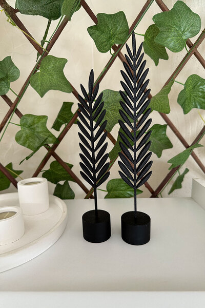 OVERMAX Modern Minimalist Doğa Temalı Yaprak Seti – Siyah Renkli Dekoratif Obje