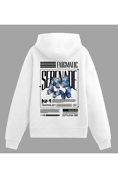 Edizen Unisex Oversize Cotton Hoodie White Sweatshirt with Doors