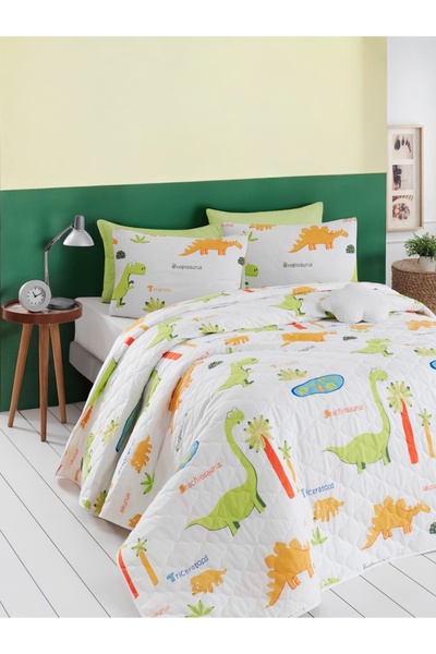 pepuza Kapitone Yatak Örtüsü Seti Çift Kişilik DinoLand Beyaz