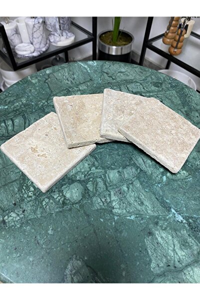 7SEPCOLLECTİON مجموعة من 4 قواعد أكواب رخامية من الحجر الطبيعي من ترافرتين
