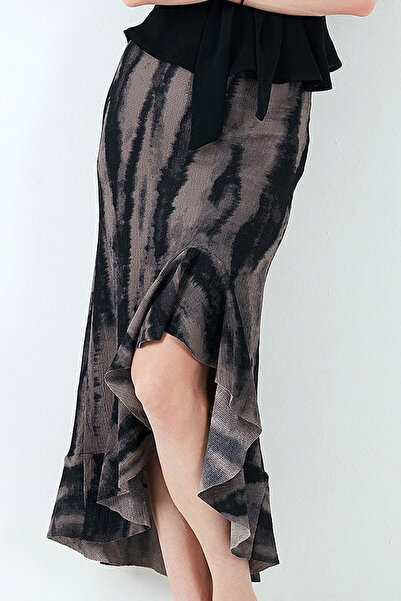 MissThetis Lastikli Normal Bel Etekği Volanlı Ön Kısa Arka Uzun Asimetrik Bat...