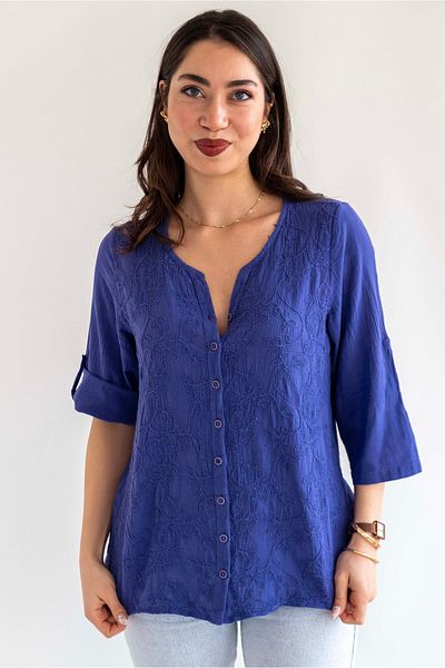 citycenterfashion Cotton Fold Blouse 100% Organcik, Large Size Buttoned Elbow Sleeve Blouse