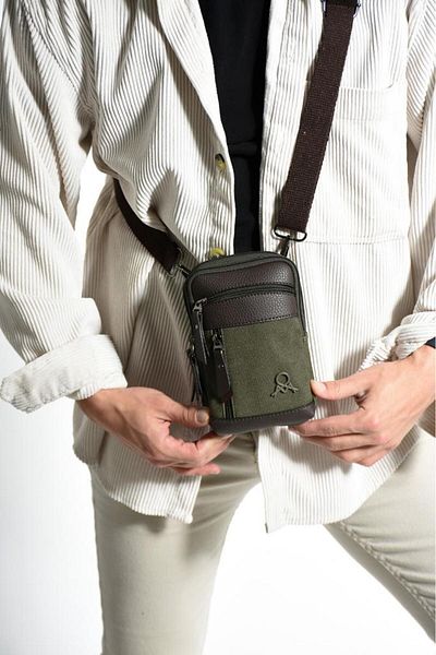 Baginn Ανδρική τσάντα τηλεφώνου από καμβά ύφασμα 20*12 εκ. Τσάντα ώμου με χιαστί λουράκι Mega Bag