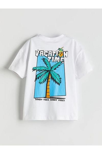 LC Waikiki Tricou alb pentru băiat cu decolteu cu imprimeu -AKRSTORE-