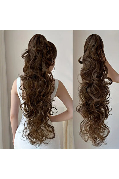 AKOLİFE Kumral Ekstra Uzun Yoğun Dalgalı Tokalı At Kuyruğu - Gerçek Saç Dokusu