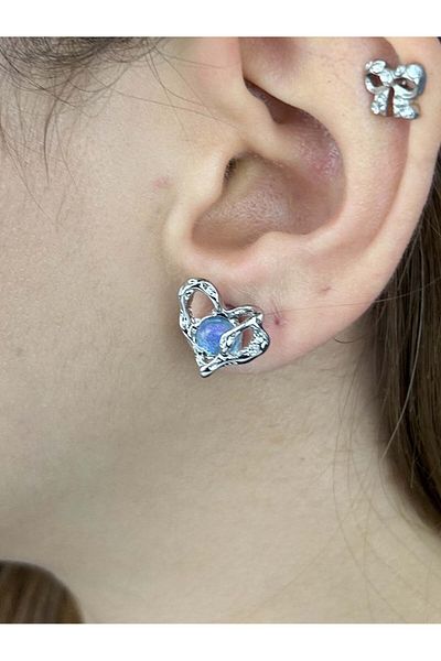 Neon Takı by Atalay Korean Style Galaxy Earrings with Sensitivity Tag and Heart Figure 592, Silver Color