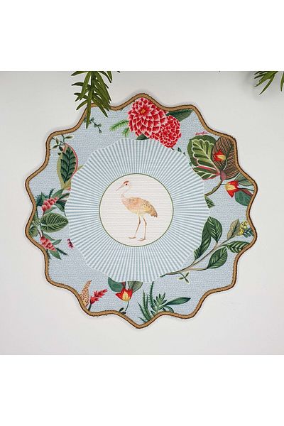 decofav Embroidery Edge Cloth Cocktail Napkin with Pastel Blue Ground Botanical Flowers and Stork Design 1 Pcs