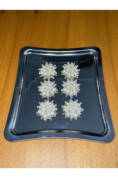 Smiling Home 6 Adet Şık İncili Gümüş Taşlı Broş