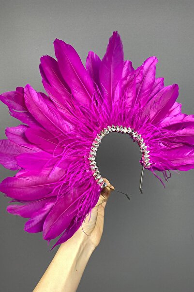 Limelia إكسسوار تاج هينا للعروس من طراز دالي مزين بالريش والأحجار باللون الفوشيا