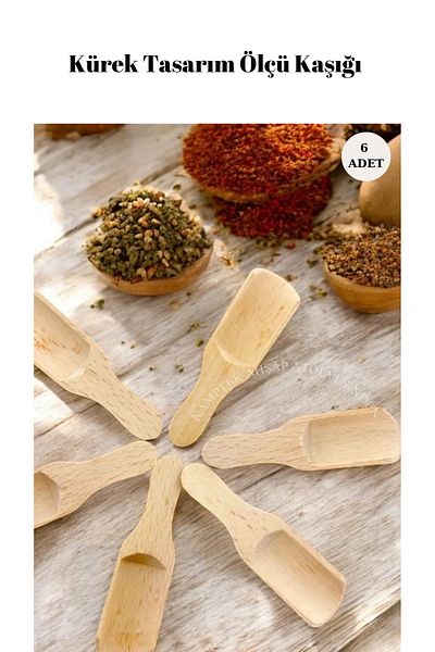 kamptek kamp teknolojisi Wooden Spice Measuring Spoon Set - 6 Pieces Kamptek Wooden Shovel Design