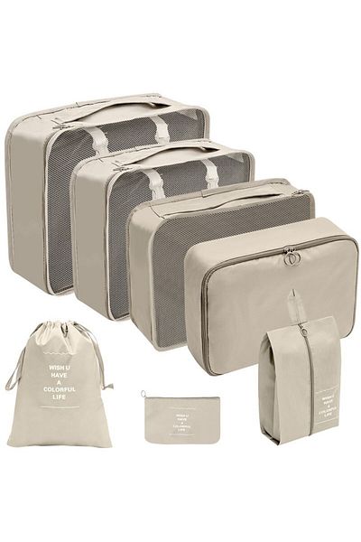 Flippy Set of 7 Flippy Travel Bags, Compressible, 7 Sizes, Waterproof, Foldable, Beige