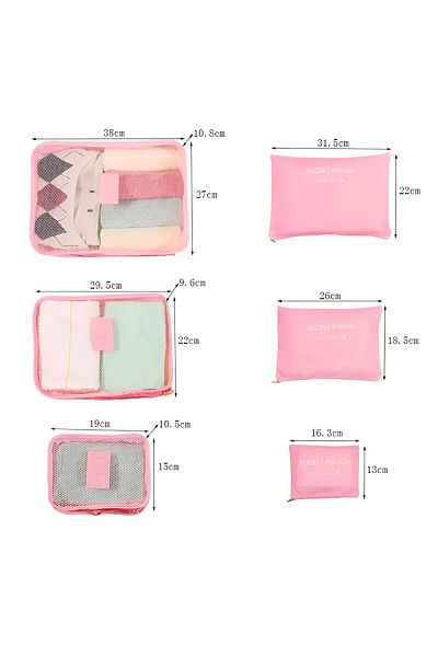 Flippy Set of 6 Flippy Travel Bags, Waterproof Storage, Organizer, Foldable, Zipper, Pink