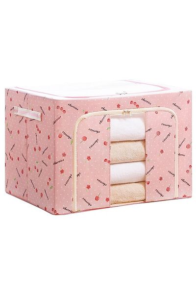 Flippy Foldable Storage Box, Flippy, 100 L, Textile, 60x42x40 cm, with Window, Cherry Print, Pink