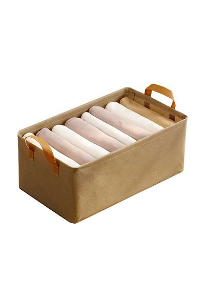 Flippy Textile Storage Box With Metal Frame, Side Handles, 47 X 28 X 20 Cm, Volume 26 L, Khaki