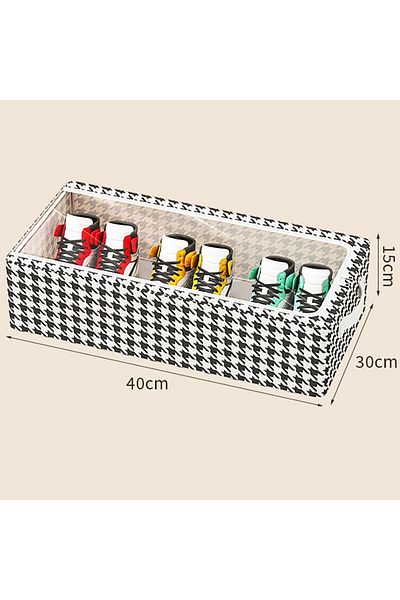 Flippy Storage Box With Metal Frame For Clothes Lingerie Side Handles, 40x30x15cm Black White