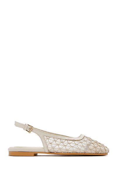 Derimod Women's Beige Open Back Patterned Ballerinas 25Sfd18146F