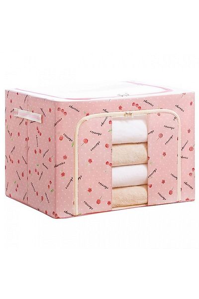 Flippy Foldable Storage Box, Flippy,, 66 L, Textile, 50x40x33 cm, Metal Frame, Cherry Print, Pink
