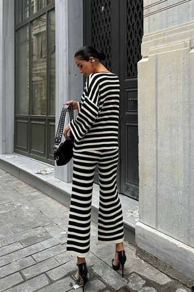 modaserdem Candy Striped Straight Fit Trousers Set