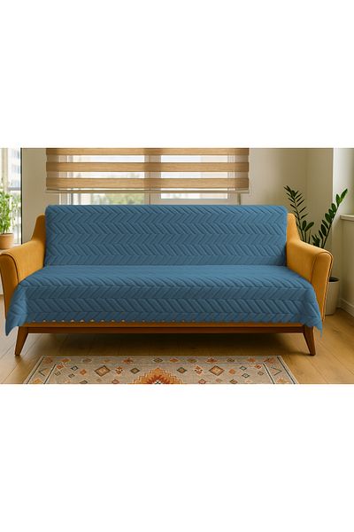 Sivalde Husă de scaun din bumbac de pluș Indigo, cu bază de burete, husă de canapea/sofa anti-alunecare |   160x210 Cm, 1 bucată