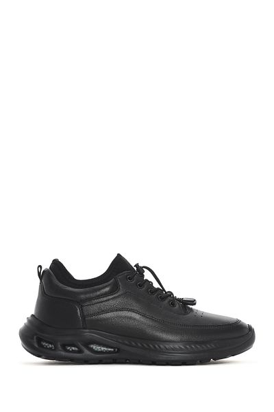 Derimod Men's Black Lace-Up Thick Soled Leather Sneaker 25Sfd 641018