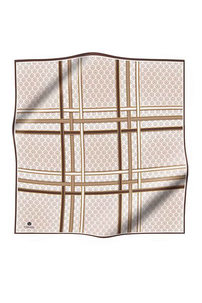Vissona 100% Twill Silk Gold ριγέ μονόγραμμα μοτίβο κρέμα - Μπεζ χρώμα 90x90 Φουλάρι Σχήμα ραπτικής: Ράψιμο στο χέρι