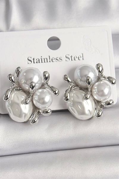 Store Brass Silver Color Pearl Bud Model Women's Earrings