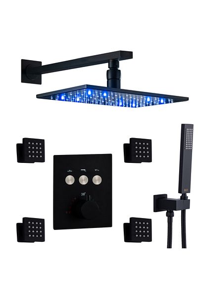 starbathbomb Starbath Thermostatic Shower Set 002TP-28X18B-4NF with Massage Function and Shower Head, LED