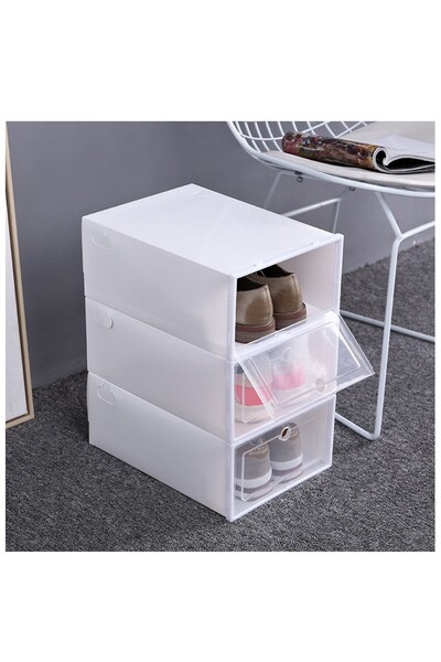 Flippy Drawer-Type Shoe Box, Plastic, Stackable, Front Door, 31 x 21.5 x 12.5 cm, Transparent