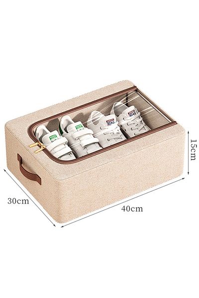 Flippy Storage Box With Metal Frame, For Shoes, Clothes, Side Handles, 40 X 30 X 15 Cm Beige