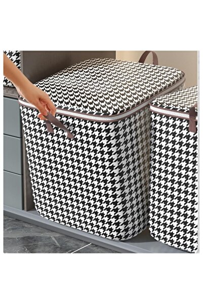 Flippy Foldable Storage Box with Zipper, 56x45x56 cm, 140L, Black-White, for Clothes and Toys