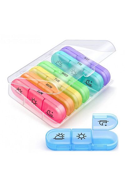 Flippy Flippy Medicine Storage Box, 7 Days, 21 Compartments, Removable Containers, Multicolor