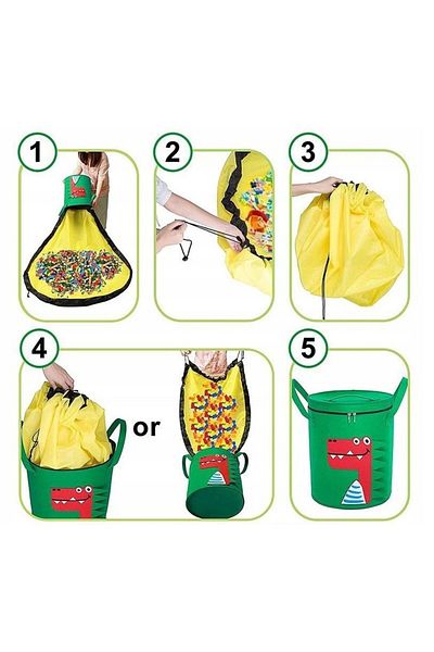 Flippy 2in1 Storage Box, For Toys And Lego, Carpet 150cm, With Handles, 40cm Crocodile Pattern, Green