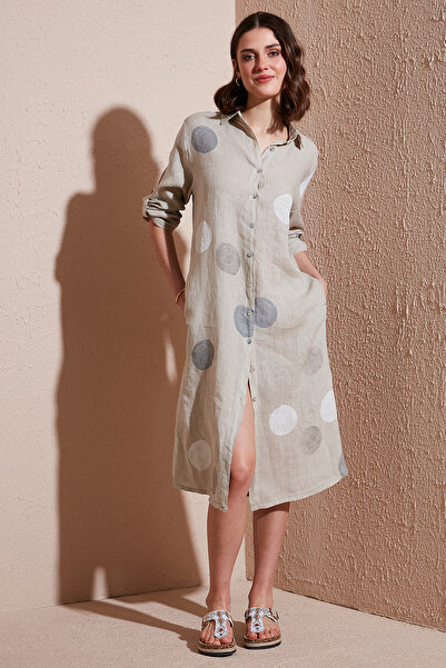 Via Dante 100% Linen Regular Fit Patterned Midi Dress Dress 7250S635