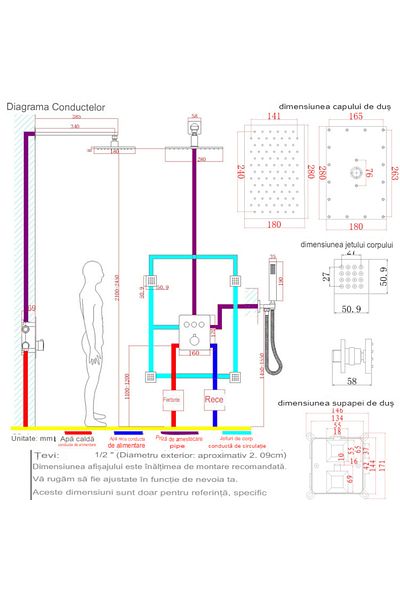 starbathbomb Starbath Thermostatic Shower Set 002TP-28X18B-4NF with Massage Function and Shower Head, LED