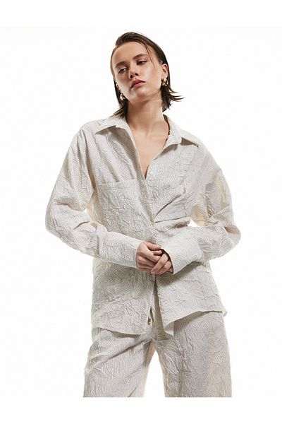 Koton Long Sleeve Textured Buttoned Oversize Shirt with Pockets