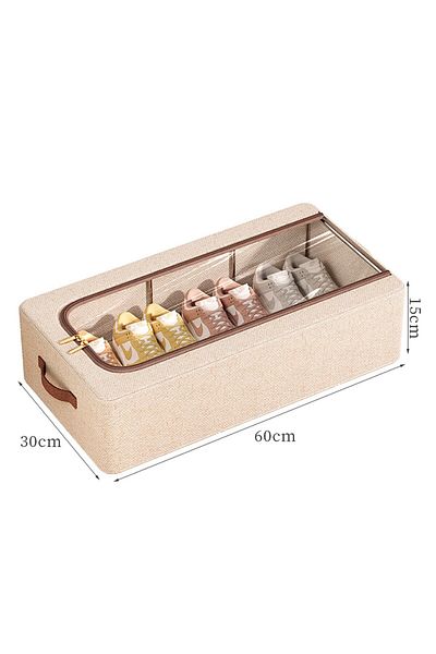 Flippy Storage Box With Metal Frame, For Shoes, Clothes, Side Handles, 60 X 30 X 15 Cm Beige