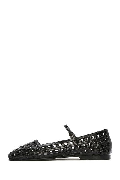 Derimod Women's Black Banded Patent Leather Ballerinas 25Sfd 182516